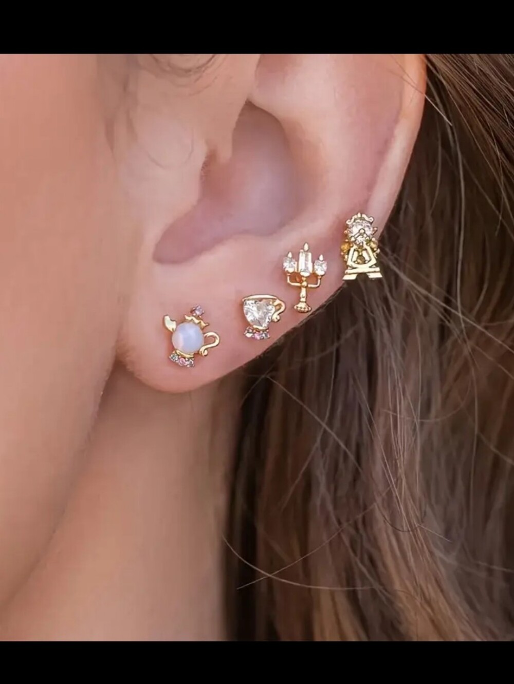 4pcs Vintage Style Beauty & The Beast Earring Set